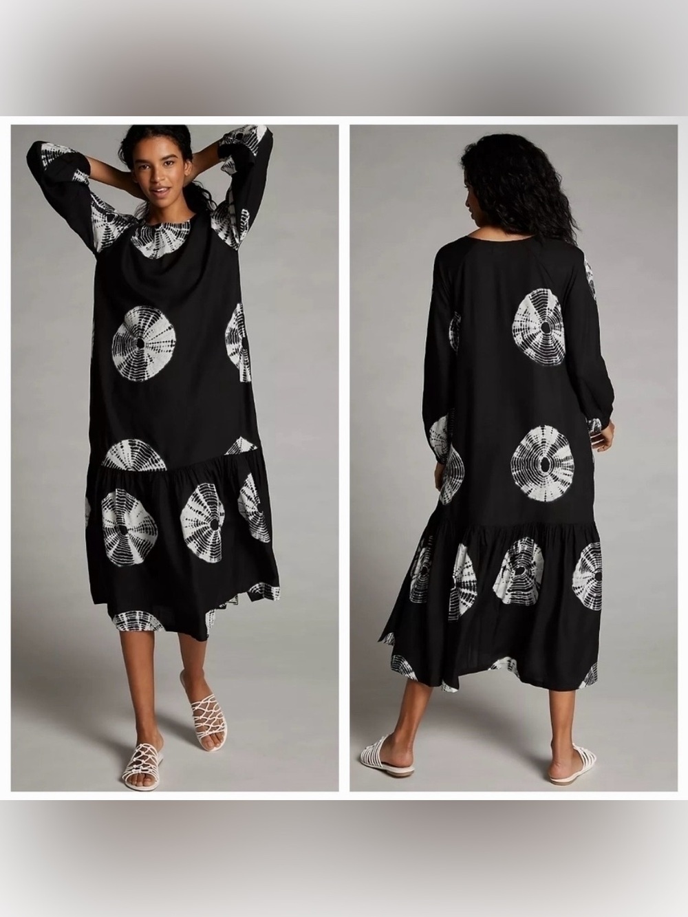 Anthropologie NORBLACK NORWHITE XS Ayana Maxi Dress Tie Dye Black White Resort